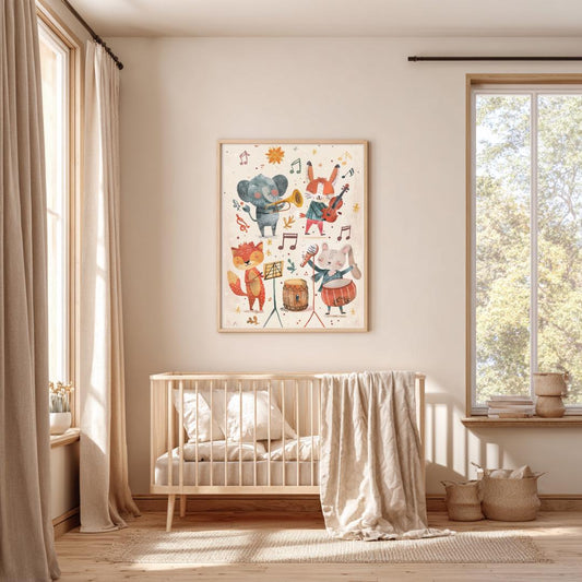 Animal Band Nursery Wall Art | Whimsical Illustration | Cute Kids Music Print | Playful Baby Room Poster | Jungle Animal Nursery Decor |