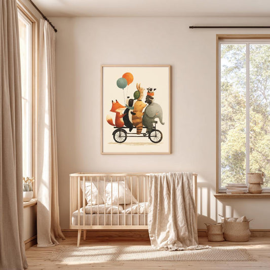 Animal Bike Parade Print | Whimsical Nursery Wall Art | Gender Neutral