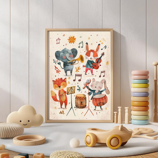 Animal Band Nursery Wall Art | Whimsical Illustration | Cute Kids Music Print | Playful Baby Room Poster | Jungle Animal Nursery Decor |
