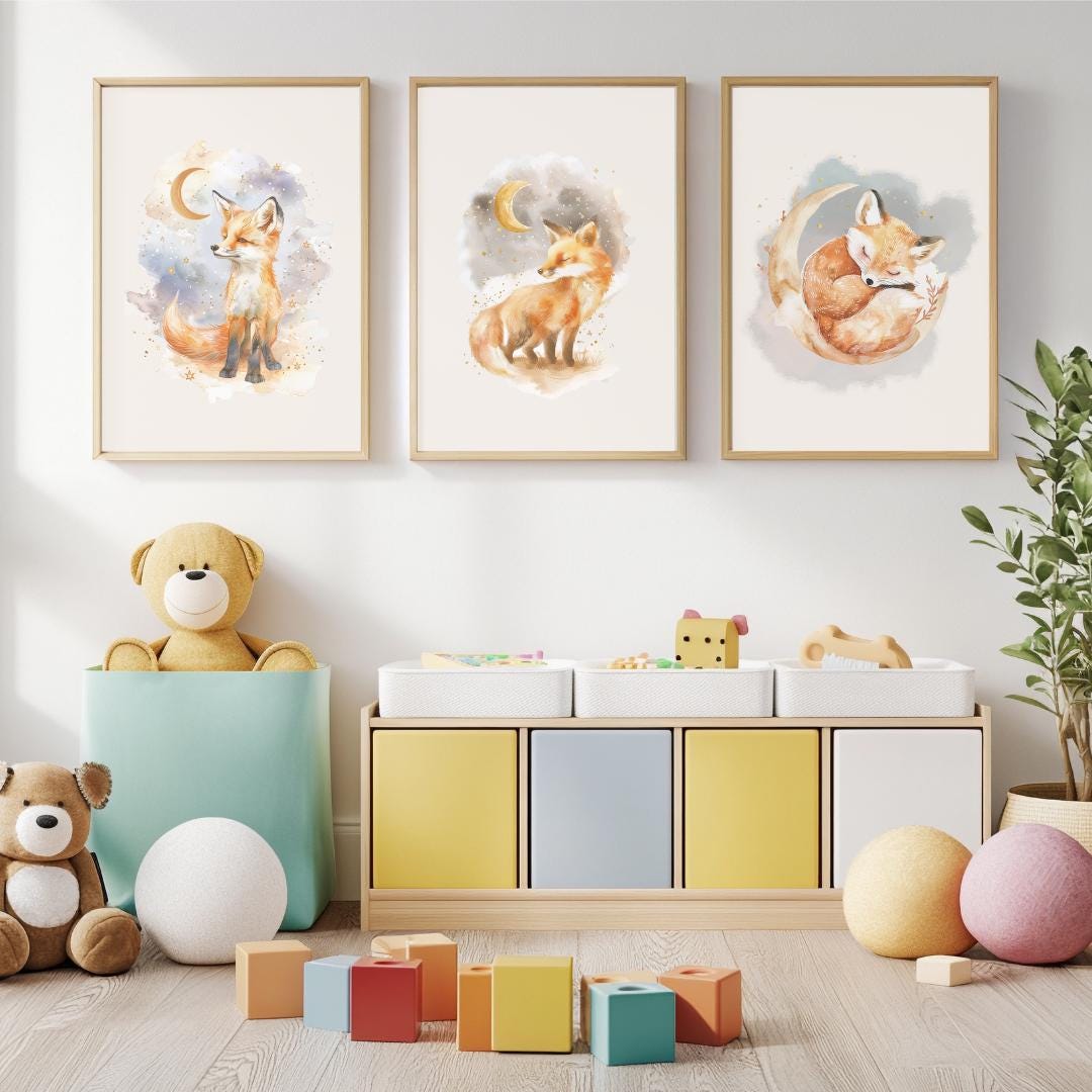 Sleepy Fox Wall Art | Kids Room | Playful Fun Cool Animal | Children’s Decor