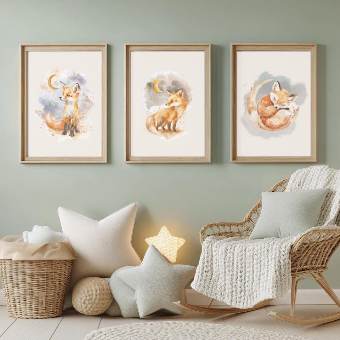 Sleepy Fox Wall Art | Kids Room | Playful Fun Cool Animal | Children’s Decor