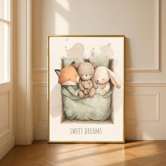 Sleeping animals sweet dreams Wall Art | Kids Room | Playful Fun Cool Animal | Children’s Decor