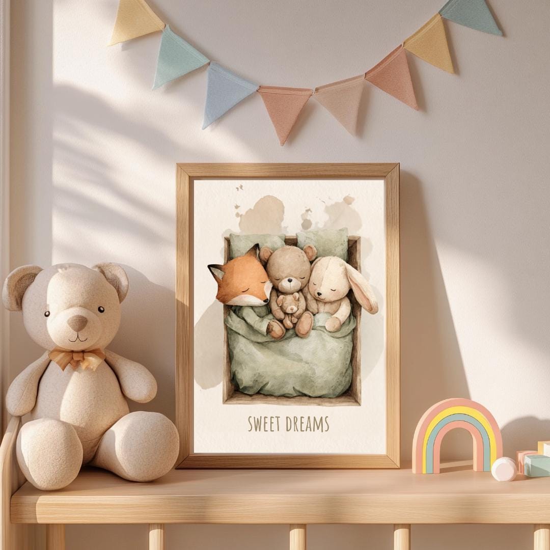 Sleeping animals sweet dreams Wall Art | Kids Room | Playful Fun Cool Animal | Children’s Decor