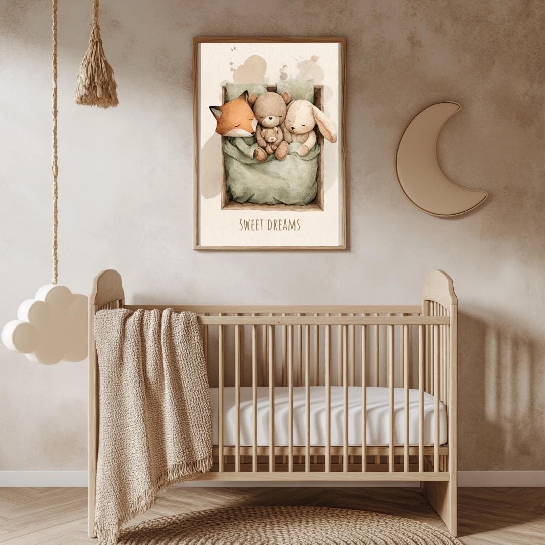 Sleeping animals sweet dreams Wall Art | Kids Room | Playful Fun Cool Animal | Children’s Decor