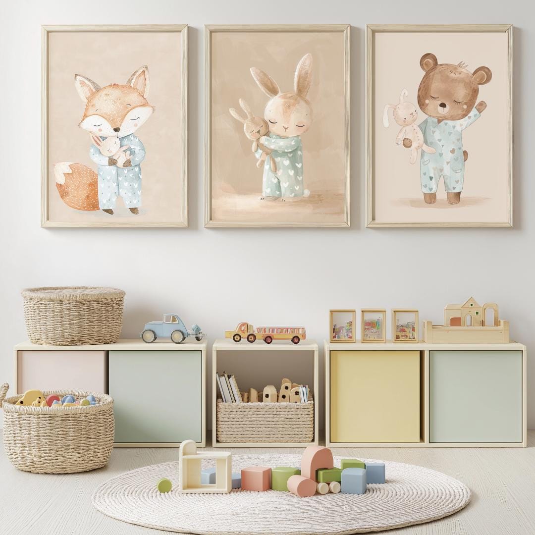 Sleepy animals Wall Art | Kids Room | Playful Fun Cool Animal | Children’s Decor | fox | bunny | bear |