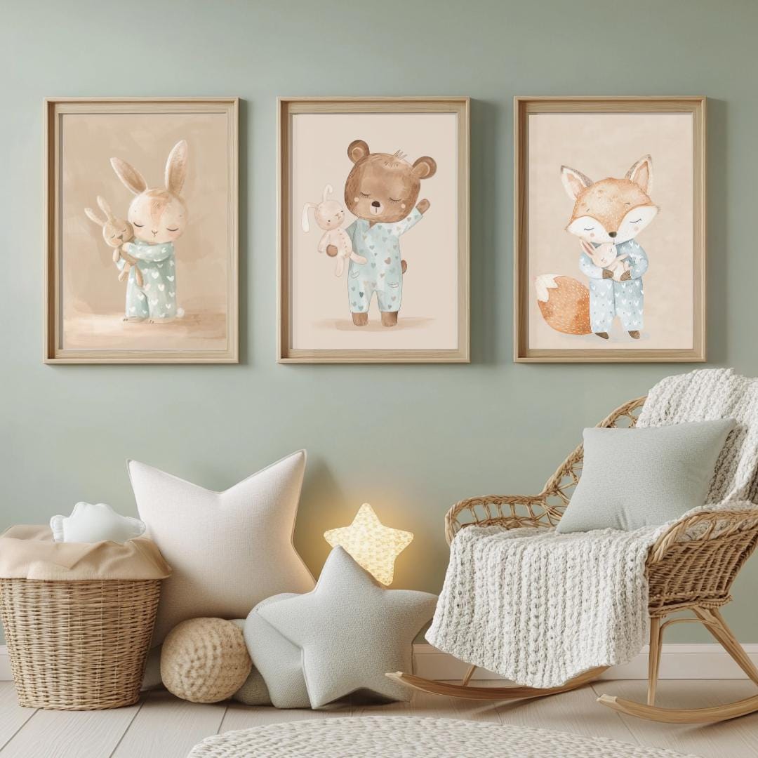 Sleepy animals Wall Art | Kids Room | Playful Fun Cool Animal | Children’s Decor | fox | bunny | bear |