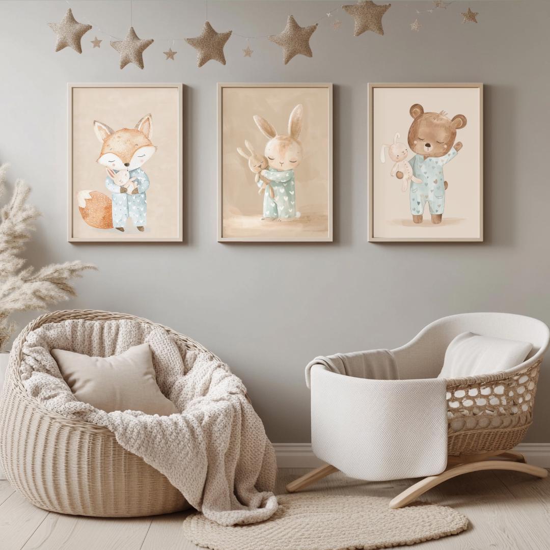 Sleepy animals Wall Art | Kids Room | Playful Fun Cool Animal | Children’s Decor | fox | bunny | bear |