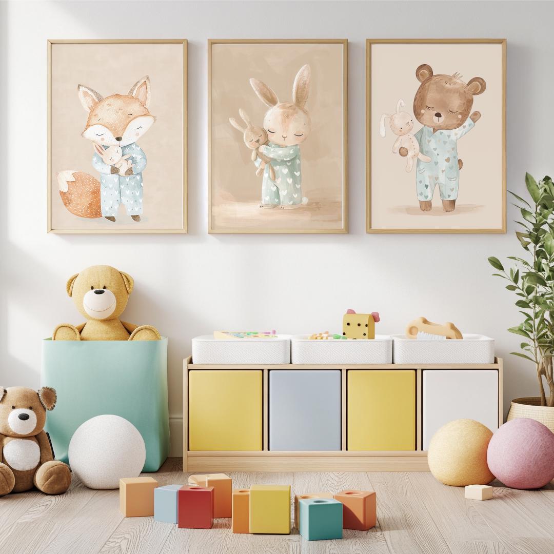 Sleepy animals Wall Art | Kids Room | Playful Fun Cool Animal | Children’s Decor | fox | bunny | bear |