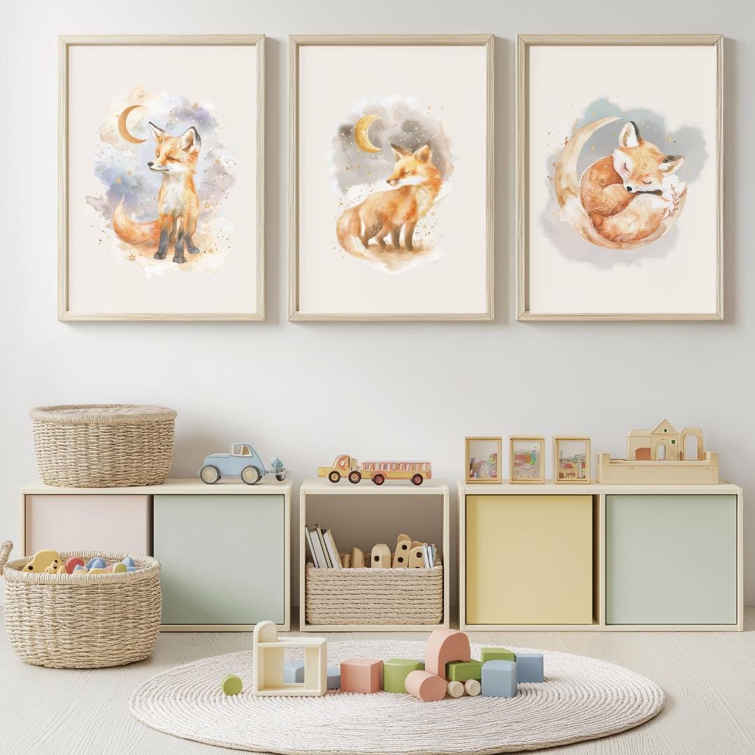 Sleepy Fox Wall Art | Kids Room | Playful Fun Cool Animal | Children’s Decor
