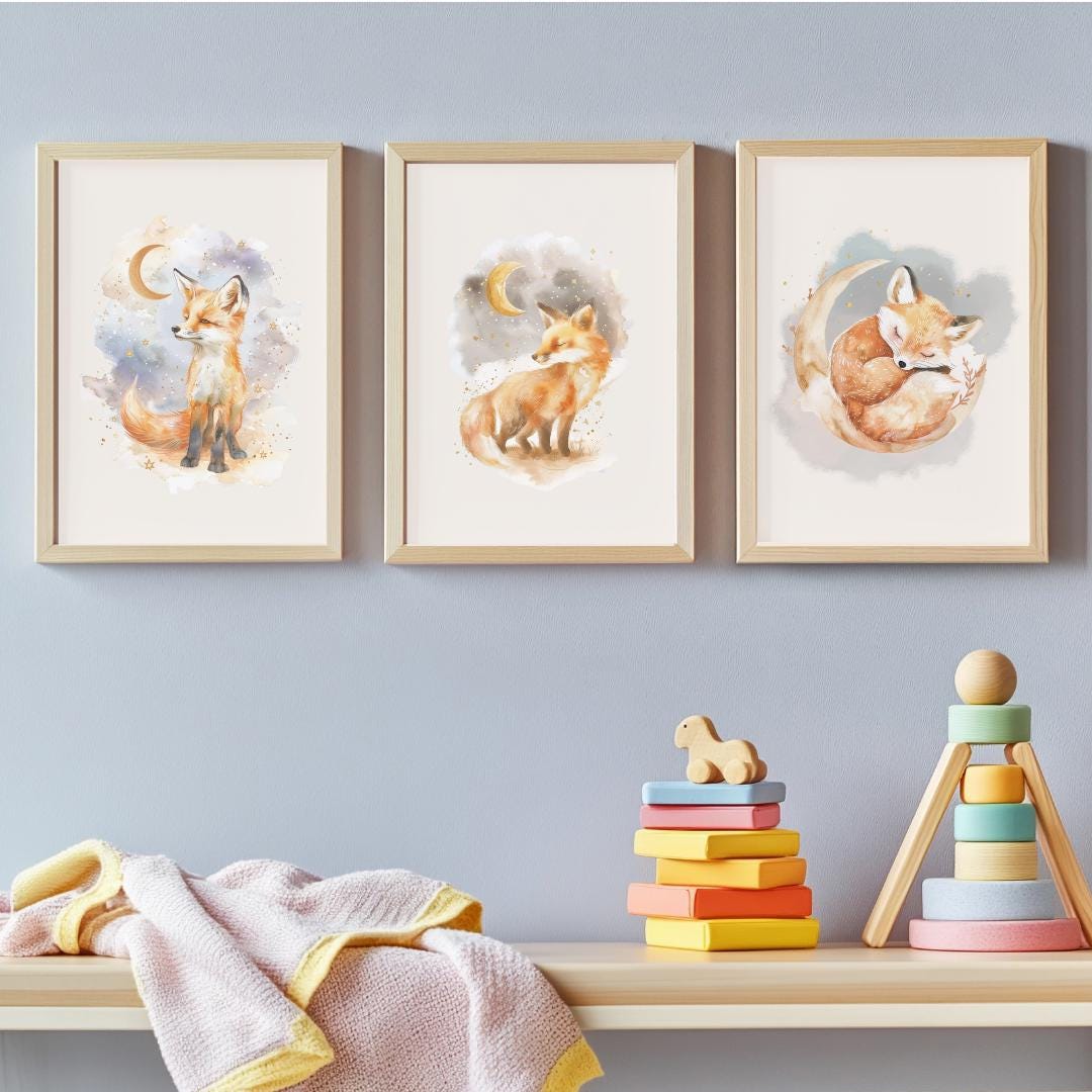Sleepy Fox Wall Art | Kids Room | Playful Fun Cool Animal | Children’s Decor