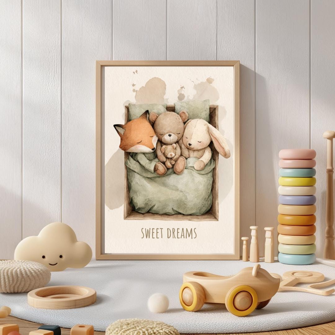 Sleeping animals sweet dreams Wall Art | Kids Room | Playful Fun Cool Animal | Children’s Decor