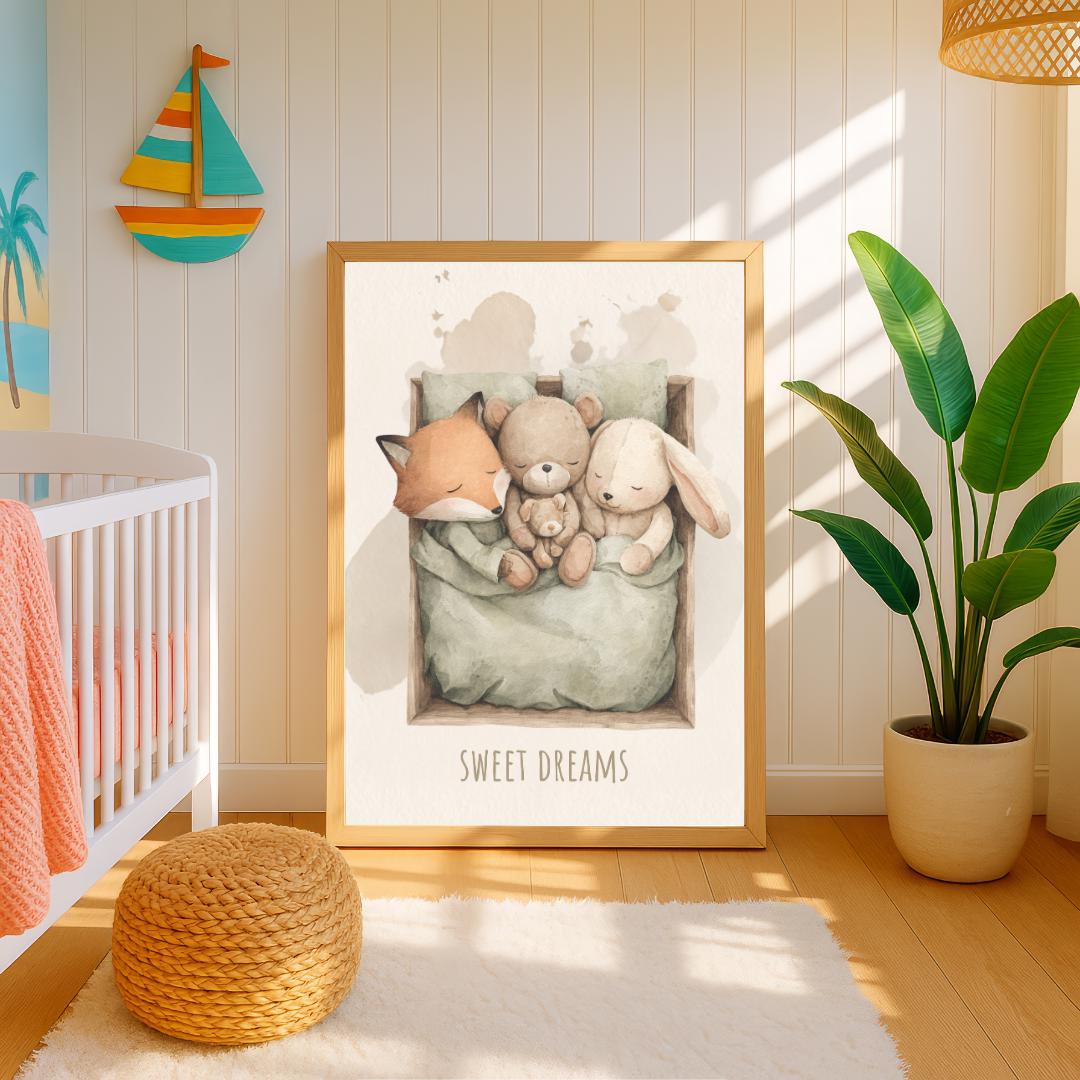 Sleeping animals sweet dreams Wall Art | Kids Room | Playful Fun Cool Animal | Children’s Decor