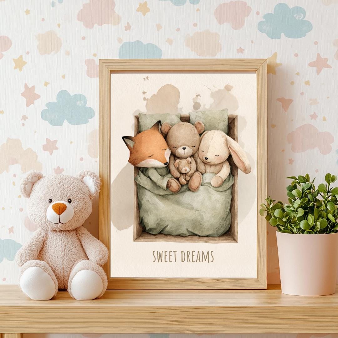 Sleeping animals sweet dreams Wall Art | Kids Room | Playful Fun Cool Animal | Children’s Decor