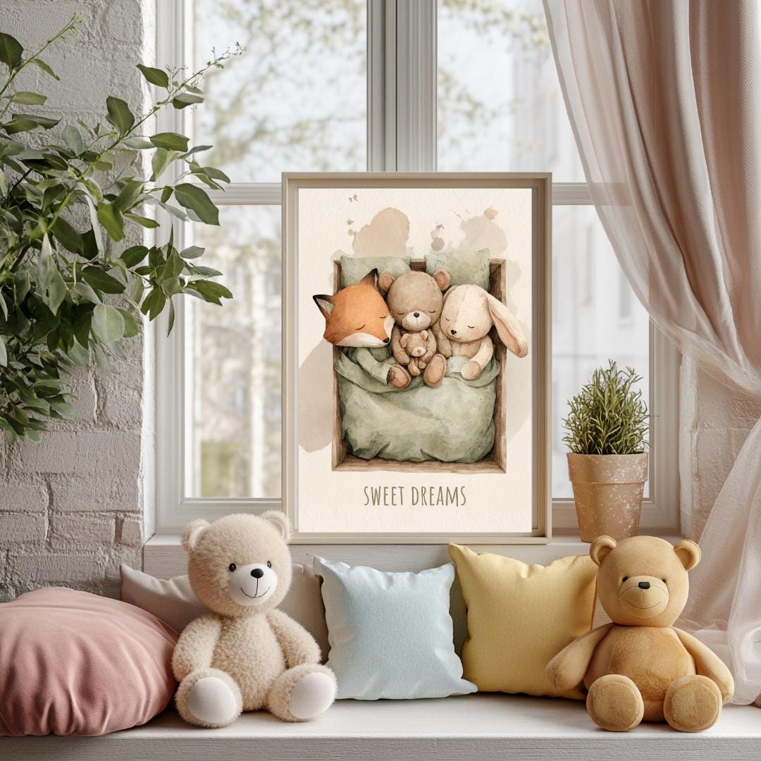 Sleeping animals sweet dreams Wall Art | Kids Room | Playful Fun Cool Animal | Children’s Decor