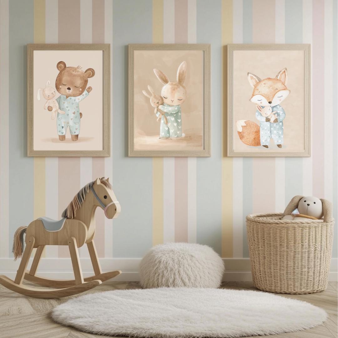 Sleepy animals Wall Art | Kids Room | Playful Fun Cool Animal | Children’s Decor | fox | bunny | bear |
