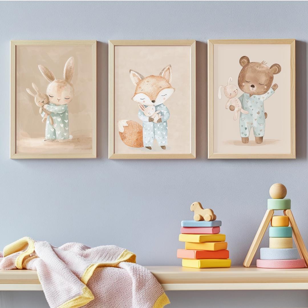 Sleepy animals Wall Art | Kids Room | Playful Fun Cool Animal | Children’s Decor | fox | bunny | bear |