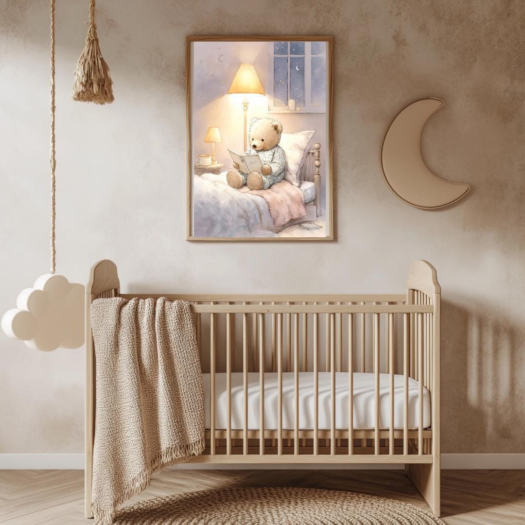 Teddy Bear Bedtime story Print | Whimsical Nursery Wall Art | Gender Neutral