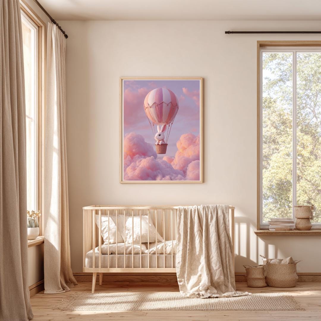 Rabbit nursery prints | Whimsical Illustration | Cute Kids Music Print | Playful Baby Room Poster | Animal Nursery Decor |