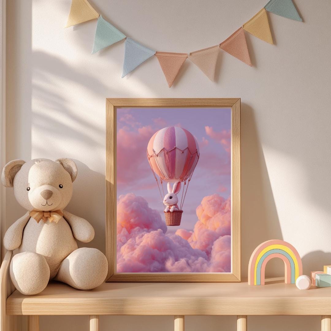 Rabbit nursery prints | Whimsical Illustration | Cute Kids Music Print | Playful Baby Room Poster | Animal Nursery Decor |