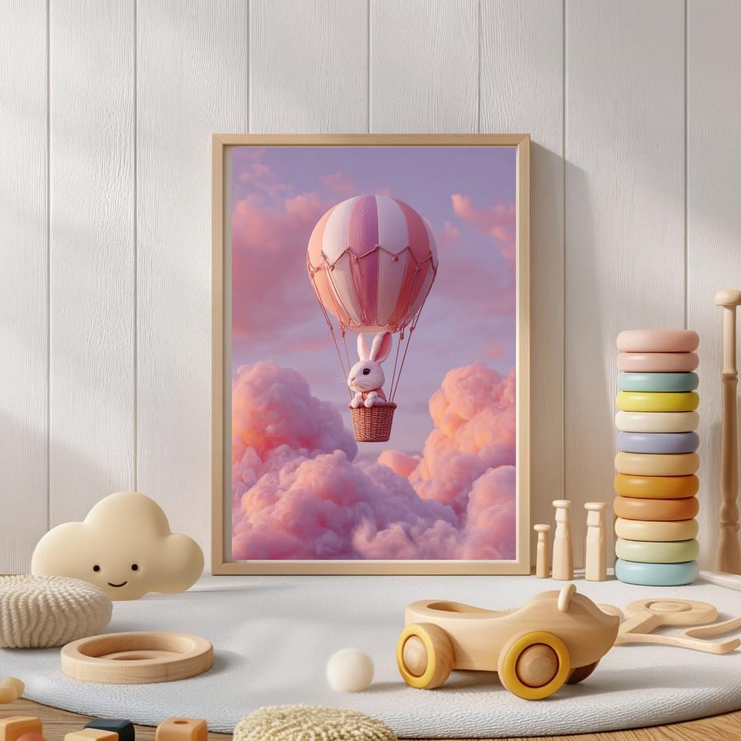 Rabbit nursery prints | Whimsical Illustration | Cute Kids Music Print | Playful Baby Room Poster | Animal Nursery Decor |