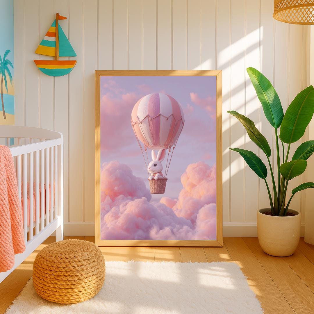 Rabbit nursery prints | Whimsical Illustration | Cute Kids Music Print | Playful Baby Room Poster | Animal Nursery Decor |