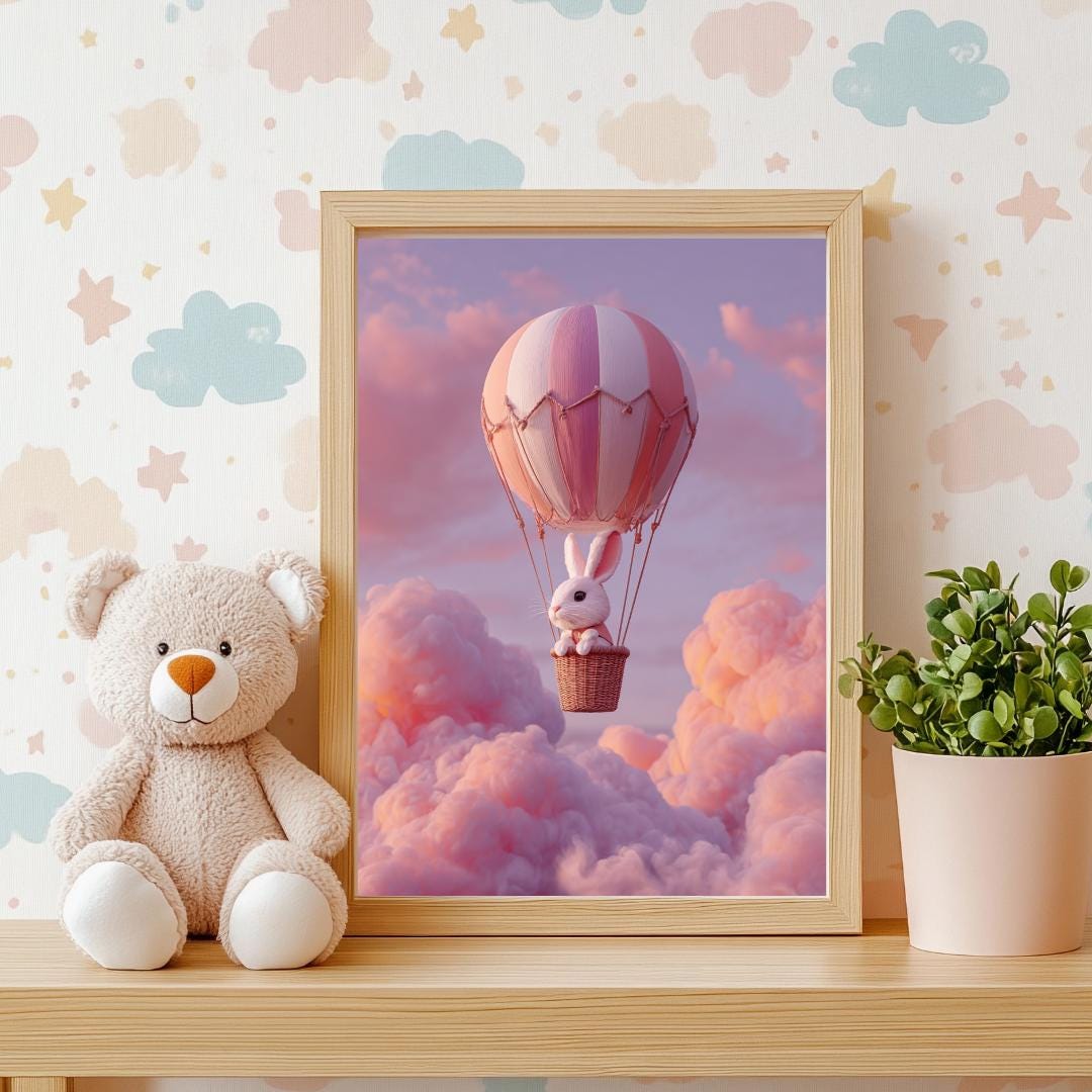 Rabbit nursery prints | Whimsical Illustration | Cute Kids Music Print | Playful Baby Room Poster | Animal Nursery Decor |