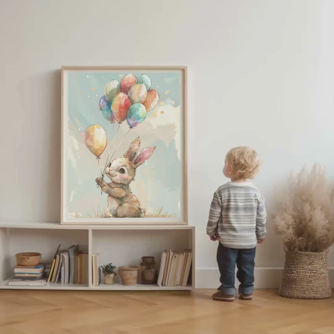 Teddy Bear Rainbow Colourful balloons Wall art | Whimsical Illustration | Playful Baby Room Poster | Nursery Decor |